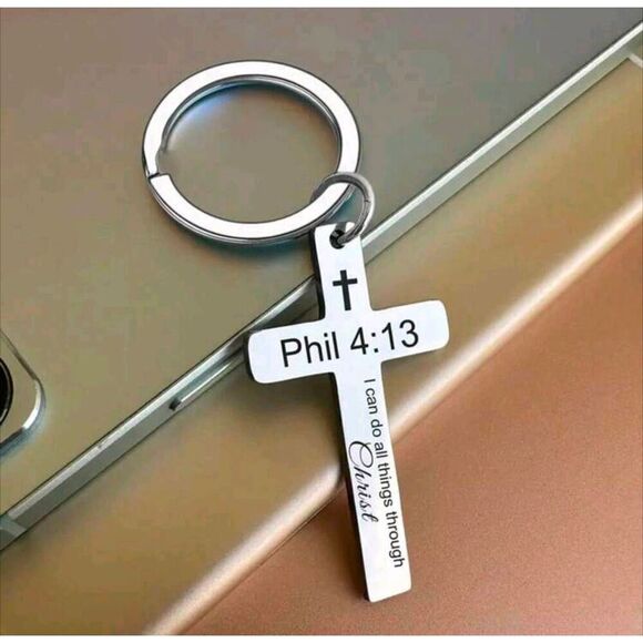 2/$21 Silver Silver Phil 4:13 Keychain - Religious Verse Stainless Steel Keyring - Picture 1 of 4